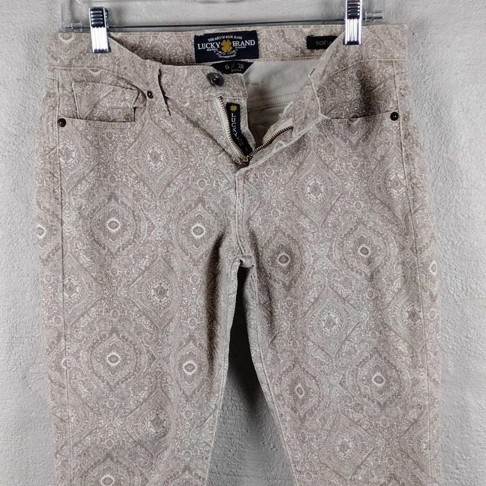 Lucky Brand Sofia Skinny Gold Tan Paisley Print Mid Rise Color Denim Ankle Jean - Picture 4 of 13